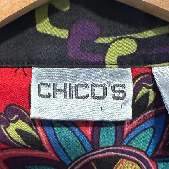 Chico's Women's Black Vibrant Cotton Blend Boho Blazer Size 2, US Large Retro - Picture 2 of 13